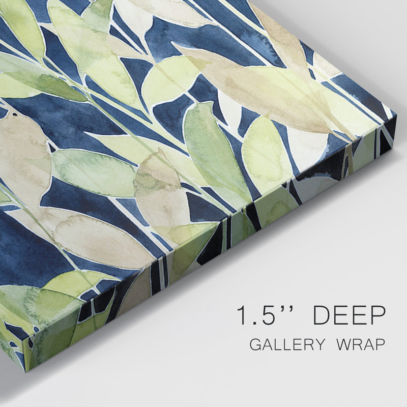 Indigo Blooming Night I, toile tendue avec châssis de qualité supérieure - prête à être accrochée, H 48 po x l 96 po x P 1 po