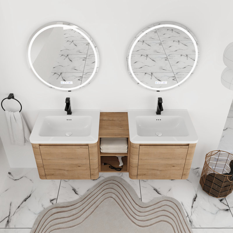 Meuble-lavabo double 60 po avec comptoir en céramique, 60"