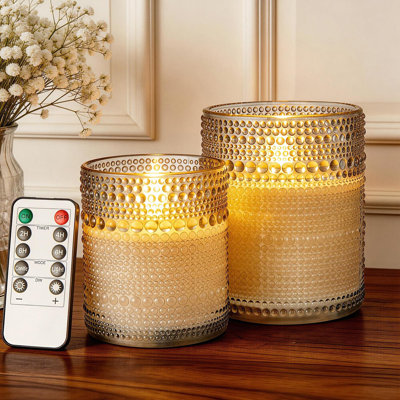 Glass Real Wax Flameless Battery-Operated LED Pillar Candles