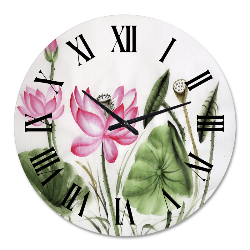 Vintage lotus roses dans l'étang II - horloge murale traditionnelle, Surdimensionné