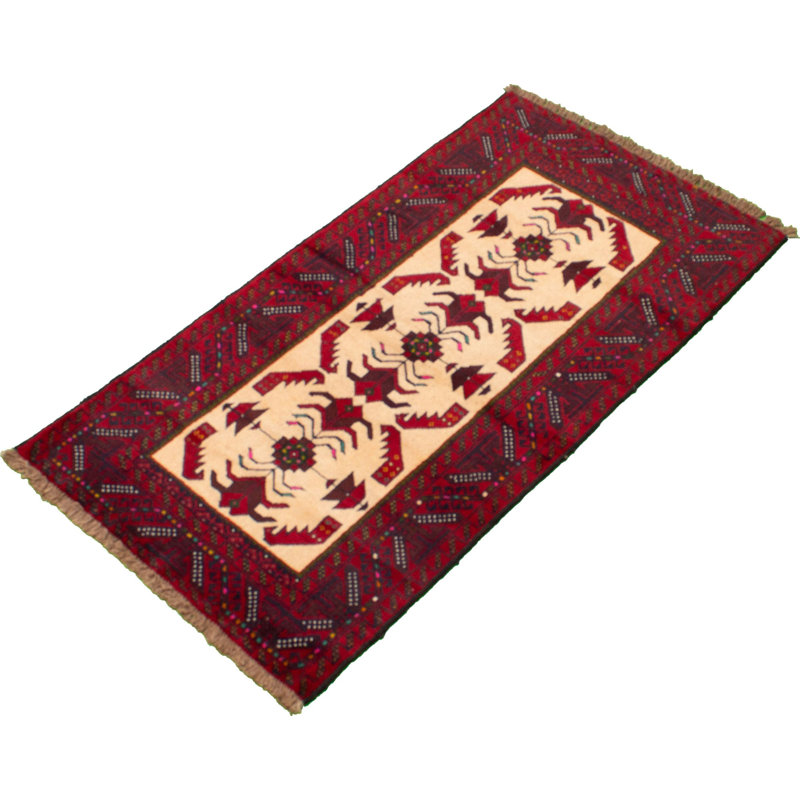 Tapis rouge / jaune en laine noué à la main