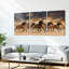 Ensemble de 3 tableaux sur toile représentant des chevaux au galop au coucher du soleil-1889677806