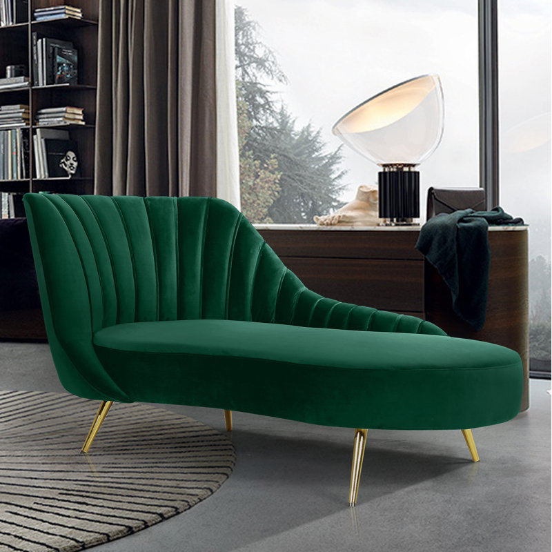 Chaise longue en velours Margo, Velours vert
