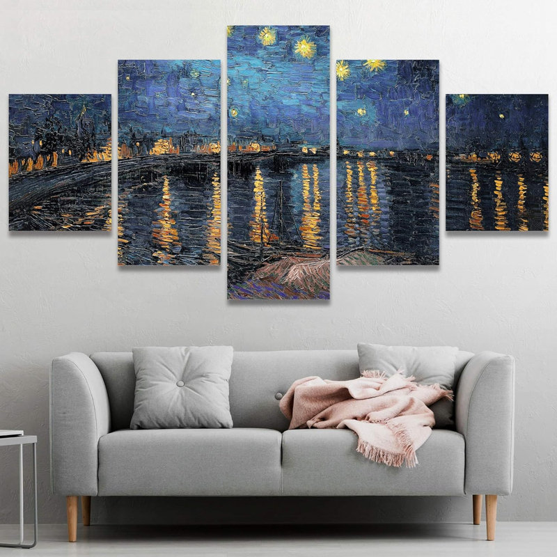 Célèbre œuvre d'art "Nuit étoilée au-dessus du rhône" par Vincent Van Gogh - reproduction d'art sur toile tendue 5 pièces