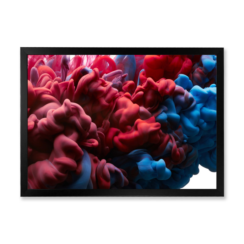 Encre rouge et bleue liquide, reproduction sur toile flottante, H 12 po x l 20 po x P 1 po, Cadre noir