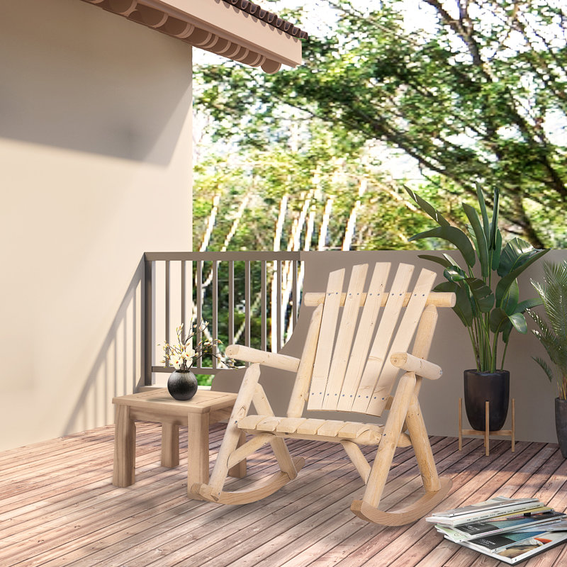 Outsunny Outdoor Wooden Rocking Chair, Natural Wood