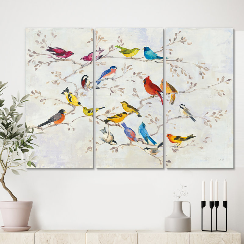 «Multi-Color Bird on Tree», reproduction d'art sur toile tendue, H 40 po x l 60 po x P 1 po