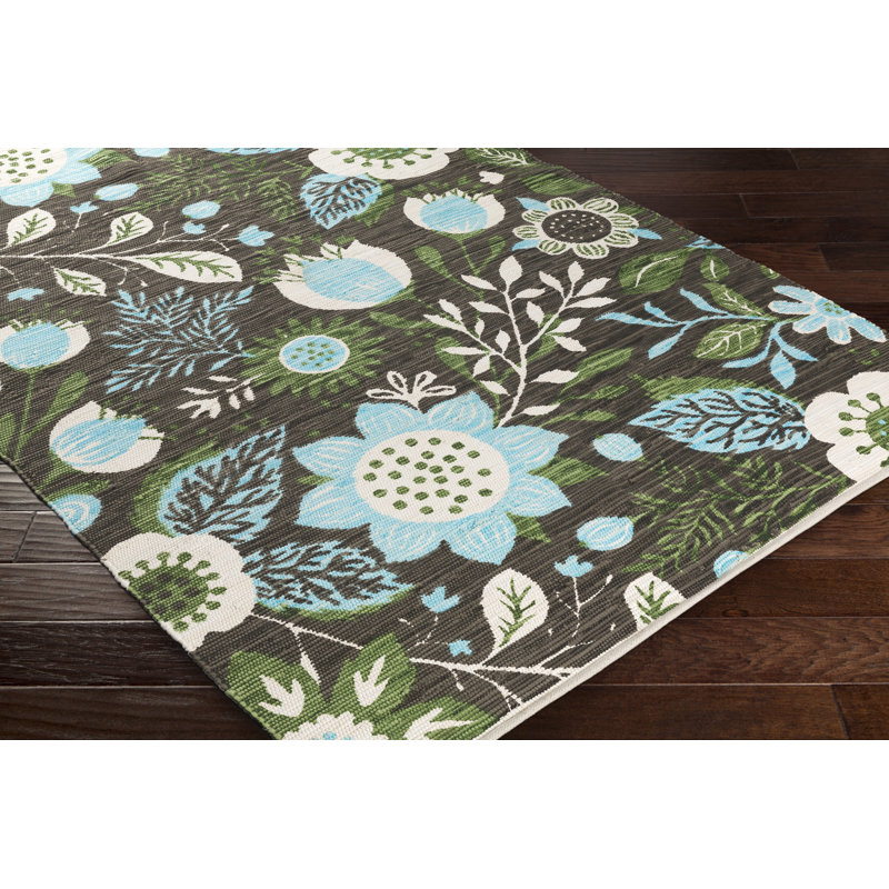 Flatweave Cotton Floral Indoor Rug, Rectangle 8' x 11'