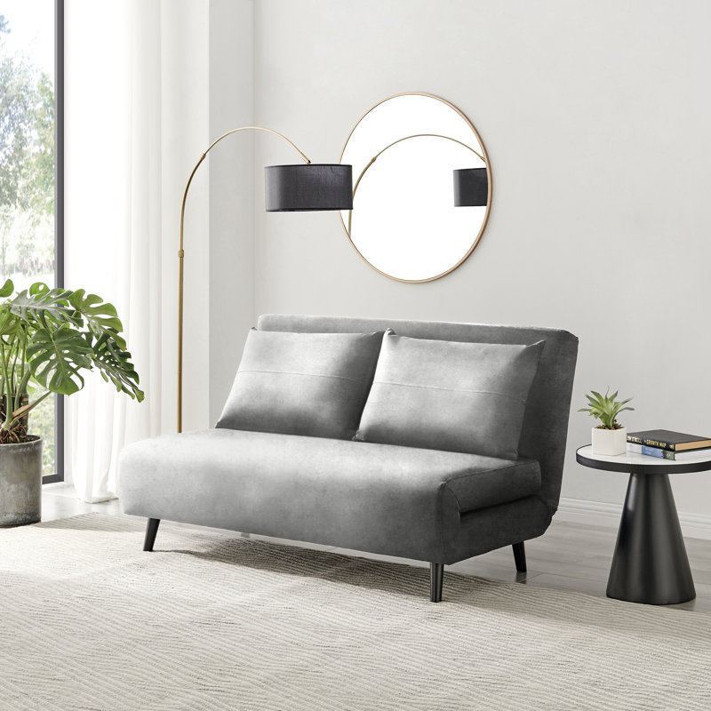 Berlyn 2 Seater Futon Sofa Bed - Luxury Simple Modern Folding Design, Grey Velvet, Full/Double
