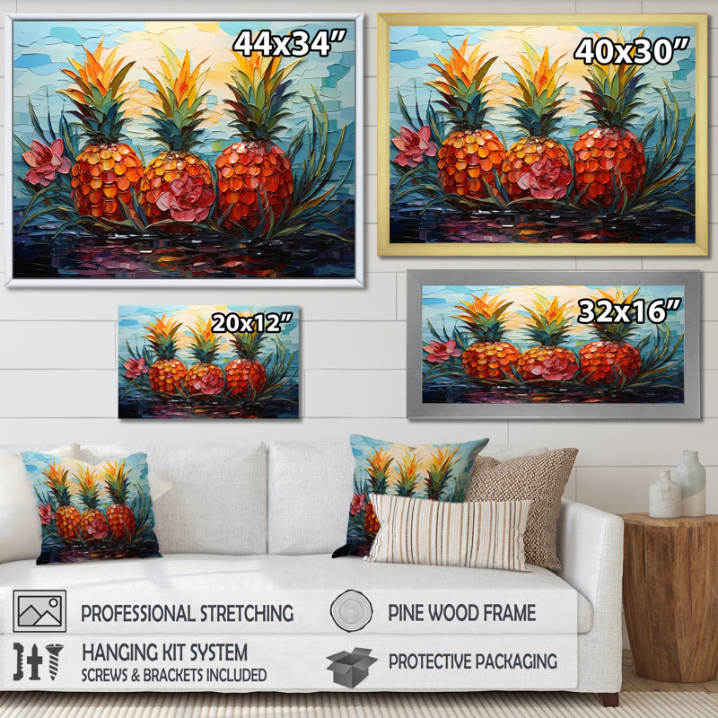 Pineapple Pond, mosaïque sur toile, H 24 po x l 32 po x P 1 po, Cadre flottant noir