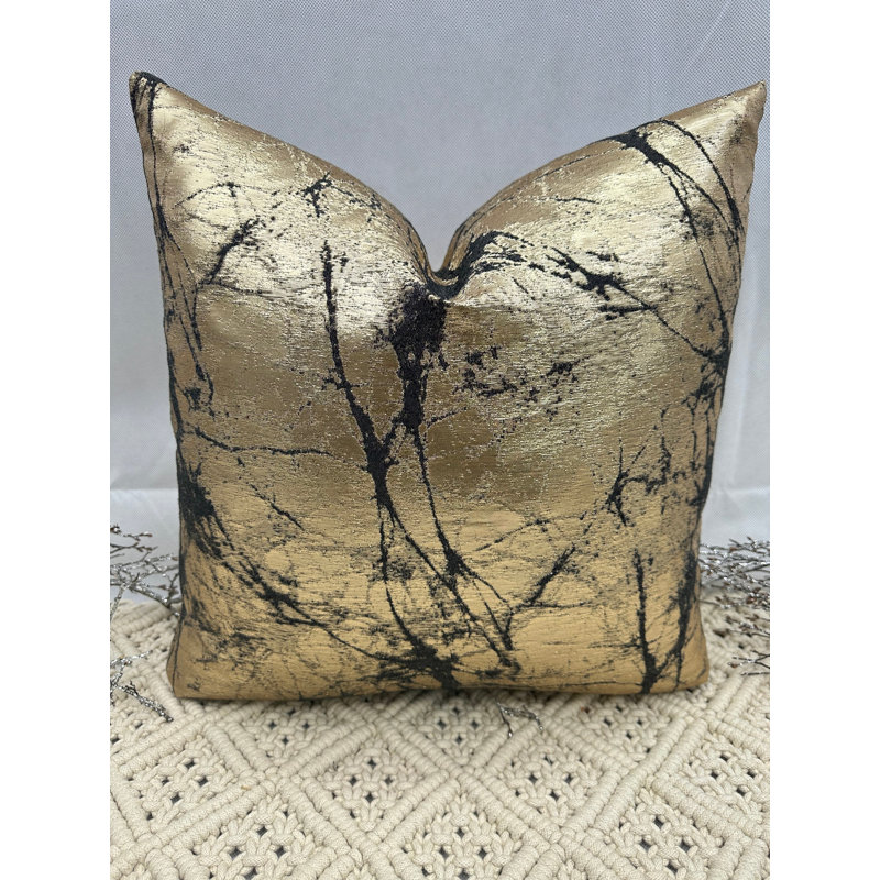 Abstract Square Cushion Cover, Black/Gold Abstract