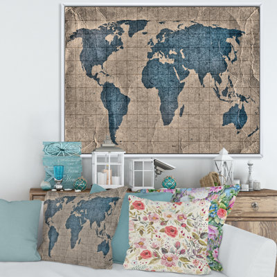 Ancienne carte du monde I - reproduction de cadre flottant sur toile