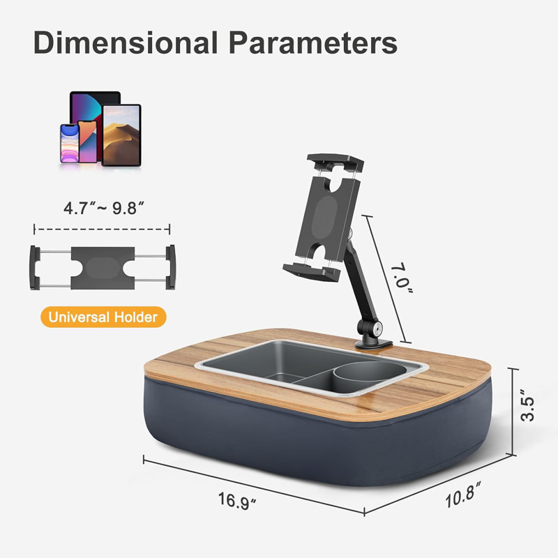 Adjustable Lap Beanbag Tablet  Stand, with Snack Bowl,360° Rotating Cli