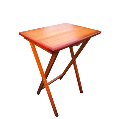 Folding Snack Tables With Storage Rack, Solid Wood, Honey, For Extra Convenience 4 Table Storage, Practical Solution