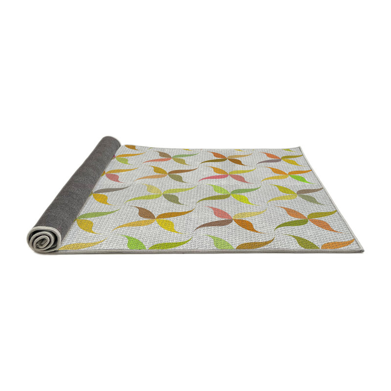 Laine tissé à la machine à motifs géométriques et polyester gris/jaune Tapis décoratif, Rond 4 pi