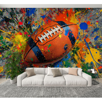 sports Peel and Stick Wallpaper Graffiti Sport Trendy Cool Pop Colorful American Football Baseball Wall Murals 100"H x 144"W Removable PVC Wall Paper Self-Adhesive Wall Decor for Bedroom Living Room Home Office