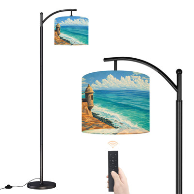 Arc Floor Lamp with Adjustable Lampshade Castillo San Felipe Morro Juan Puerto Standing Lamp 3 Color Temperatures Dimmable Tall Pole Lamp with Foot Switch for Bedroom