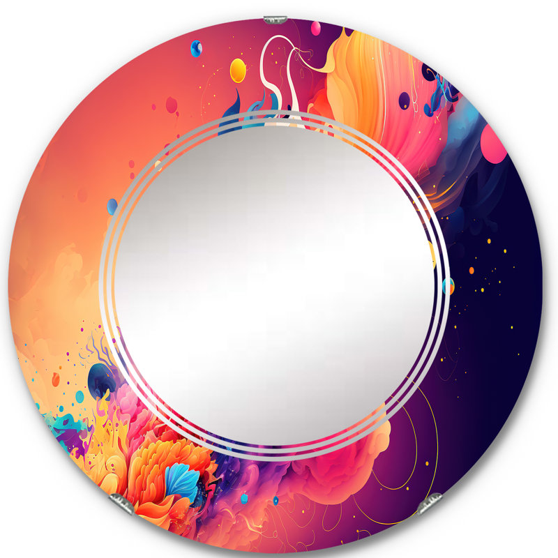 Vibrant Color Explosion I - Miroir mural moderne en spirale, 24 po x 24 po