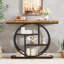 Console rectangulaire brun et noir en bois massif et fer-1298814512