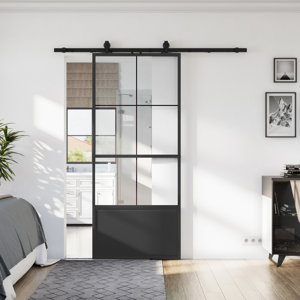 84" Glass and Metal Barn Door with Installation Hardware Kit (Include Soft-Close)