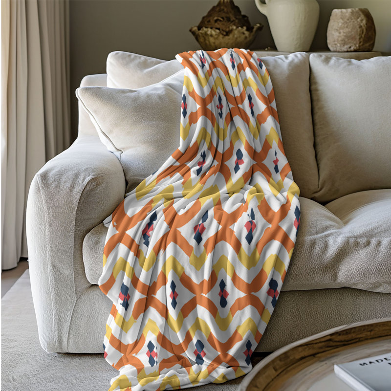 Pattern Yellow - 1 Piece Premium Sherpa Blanket, Queen