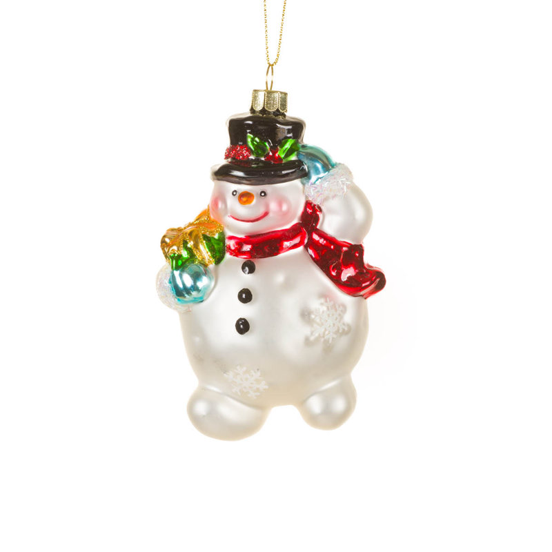 Ensemble d'ornement de bonhomme de neige suspendu en verre blanc 4 pièces