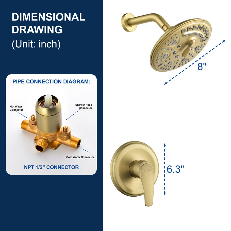 All-In-One Kit with Rough in-Valve, Brushed Gold