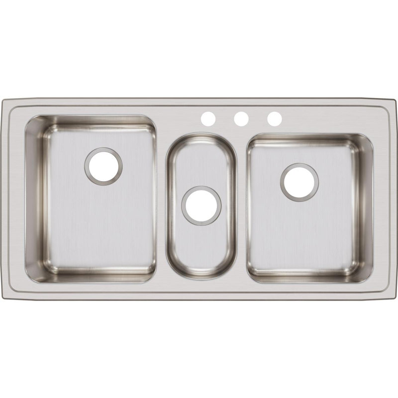 Lustertone 43" L x 22" W Triple Basin Drop-In Kitchen Sink, 3 hole
