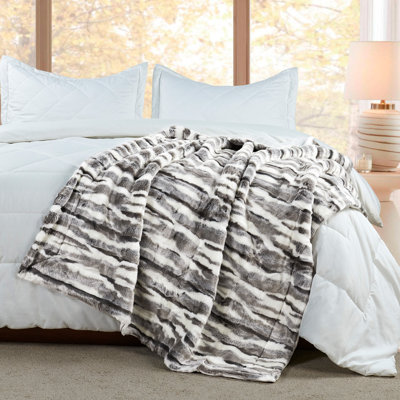 Multi Jacquard Faux Fur Throw Blanket with Smooth Microfiber Reverse