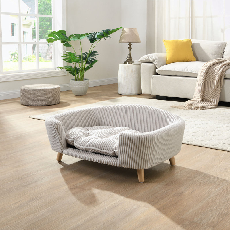 Canapé moderne rembourré avec pieds robustes, Velours côtelé beige