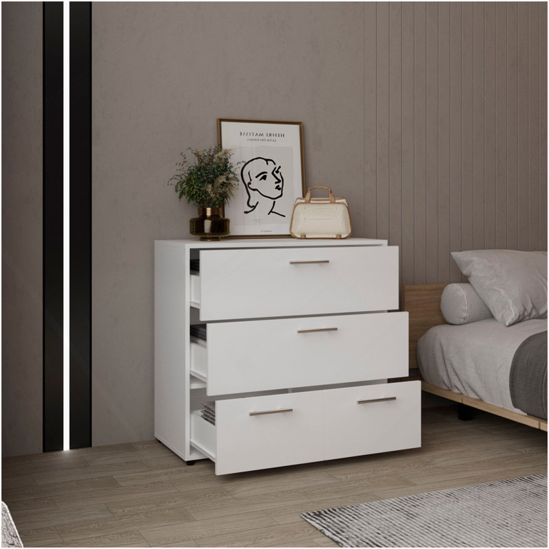 Commode, 4 tiroirs, 4 pieds, blanc