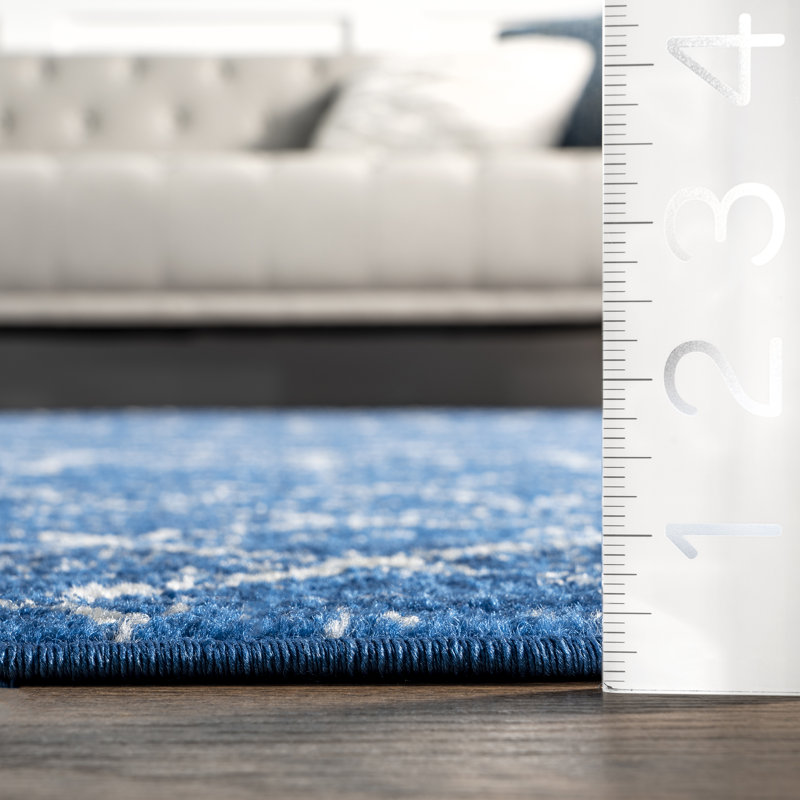 Maslah Geometric Moroccan Power Loom Performance Blue Rug, Runner 2'8" x 8'