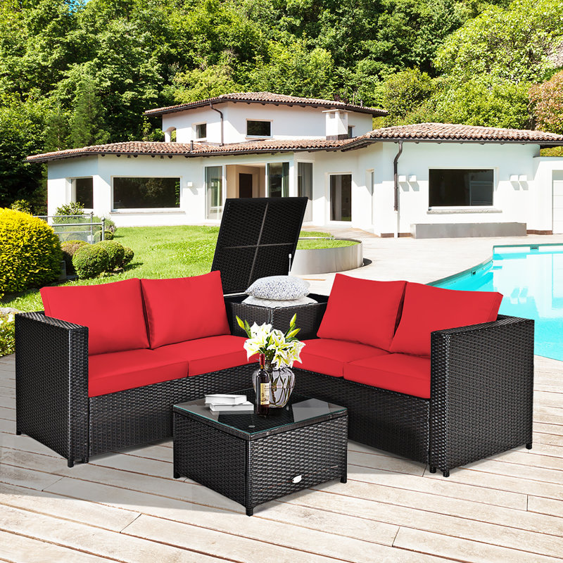 Saraiyah 4 - Person Patio Conversation Set with Cushions, Red