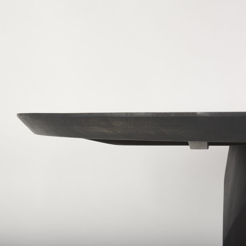 Ab Round Solid Wood Dining Table, Dark Gray