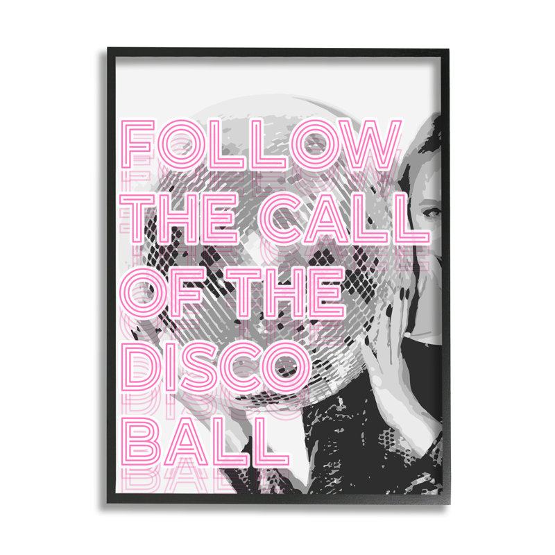 Call of the Disco Ball, phrase sur bois par Lil 'Rue, impression, Giclée encadrée noir minuit, H 16 po x l 20 po x P 1,5 po