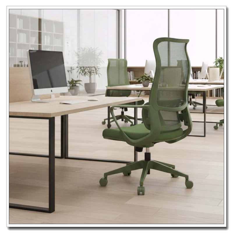 Chaise de bureau ergonomique en maille à haut dossier avec support lombaire réglable, Green Nylon - High Back