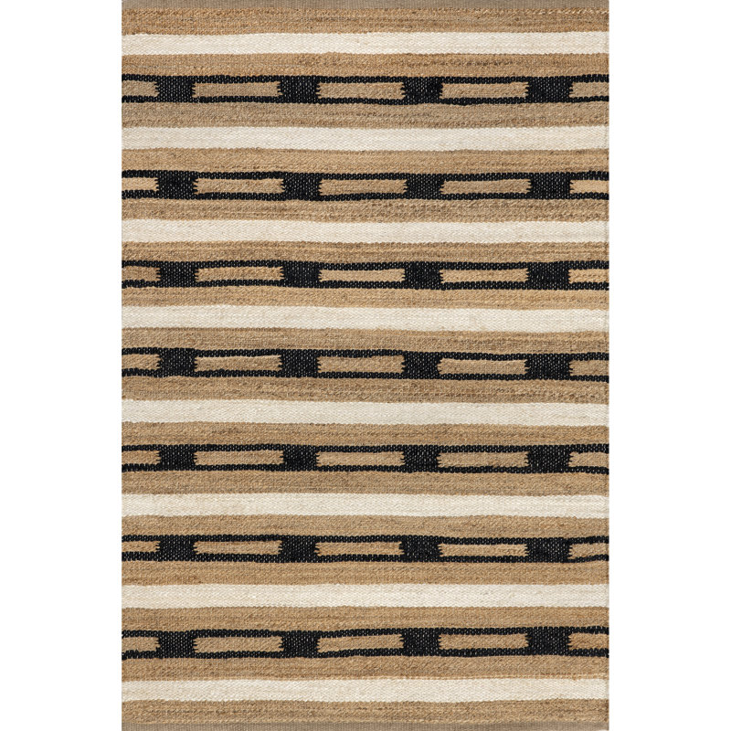 Raleigh 4' x 6' Black and Beige Striped Jute Rug