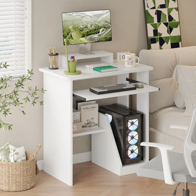 Bureau d'ordinateur 75 cm (29,5 po) pour petits espaces, support pour écran, plateau de rangement pour clavier