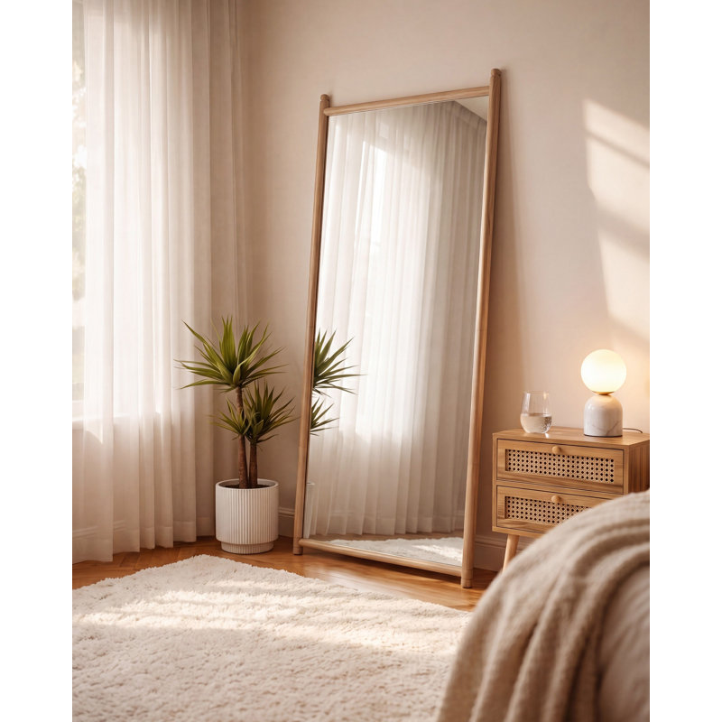 Wall Mirror CANET 90 cm 200 cm Paulownia Wood Light Brown