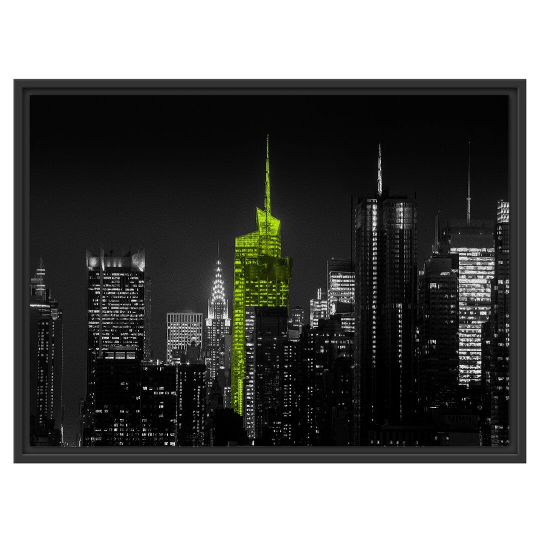 Gerahmtes Wandbild New Yorks Hochhäuser bei Nacht