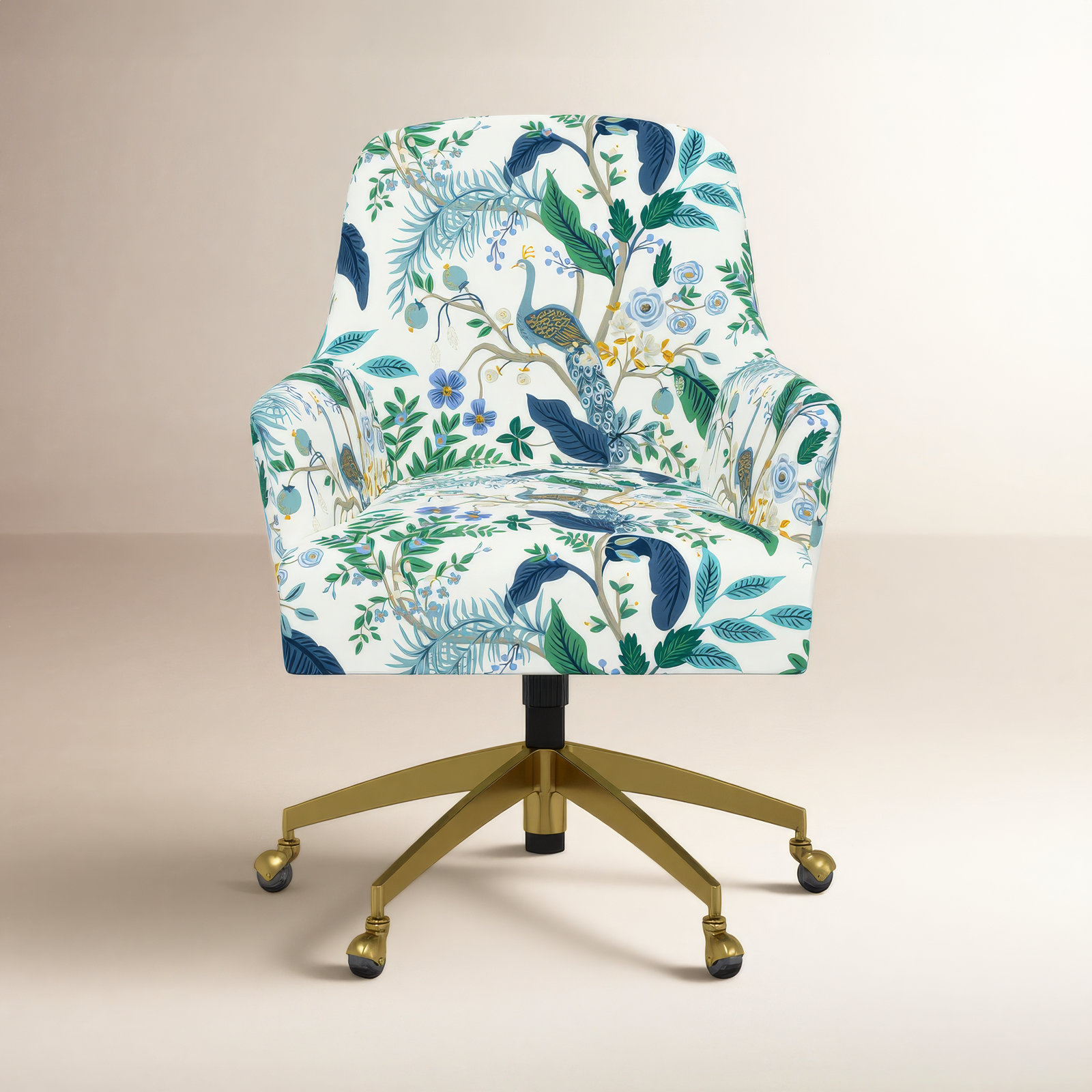 Yvette Chair, Rpc Peacock Blue & White Linen, Brushed Gold