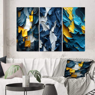 " Spring Bliss Abstract Turquoise And Yellow I " 3 - Pieces