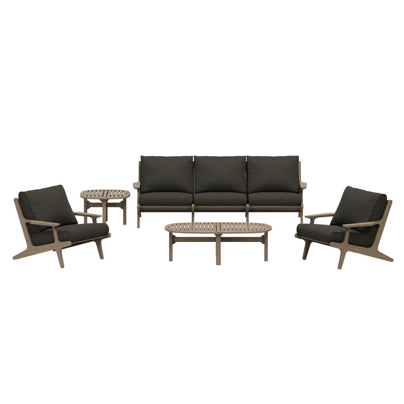 Ensemble de meubles d'extérieur en bois de teck 4 pièces Saratoga, 5 Pcs: Chair, Table, Cushions, Sofa, Gris