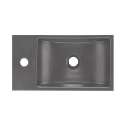 Lisse 16" Concrete Rectangle Wall-Mounted Sink With Left Side Faucet Mount In Matte Dark Grey