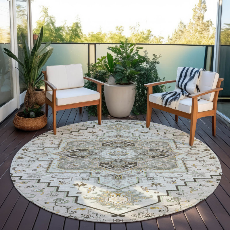 Bellaya Ivory Washable Indoor-Outdoor Rug - , 8' x 8'