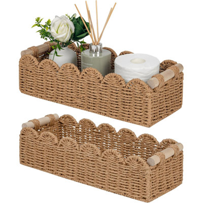 Panier de salle de bain, panier de papier hygiénique pour 2 paniers de rangement, panier décoratif festonné avec poignée, panier en osier pour décoration de salle de bain, décoration intérieure, salon, neutre
