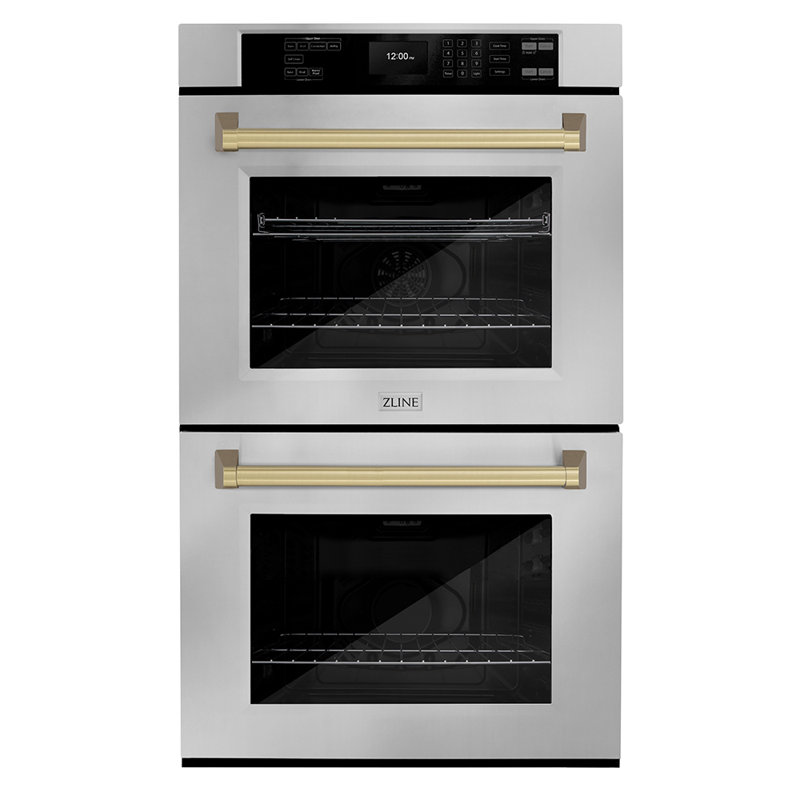 ZLINE 30 in. Autograph Double Wall Oven w/ Air Fry and Self Clean w/ Black Handles, Stainless Steel, Champagne Bronze