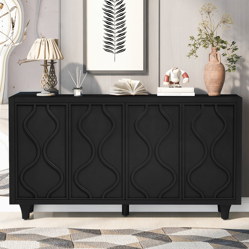 Buffet avec rangement, Noir, noir, noir, noir