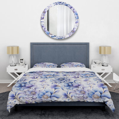 Purple And Blue Watercolor Damask Dahlia Mirage - Ensemble de housse de couette à motif floral