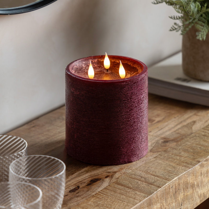 Unscented Flameless Pillar Candle with Plastic Holder, Red